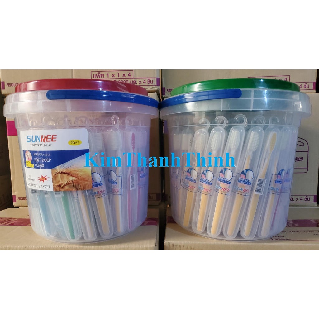(KTT) (SIÊU TO) Xô 60 bàn chải đánh răng SUNREE móc treo với đầu lông mịn 0.01mm - sx Thái Lan