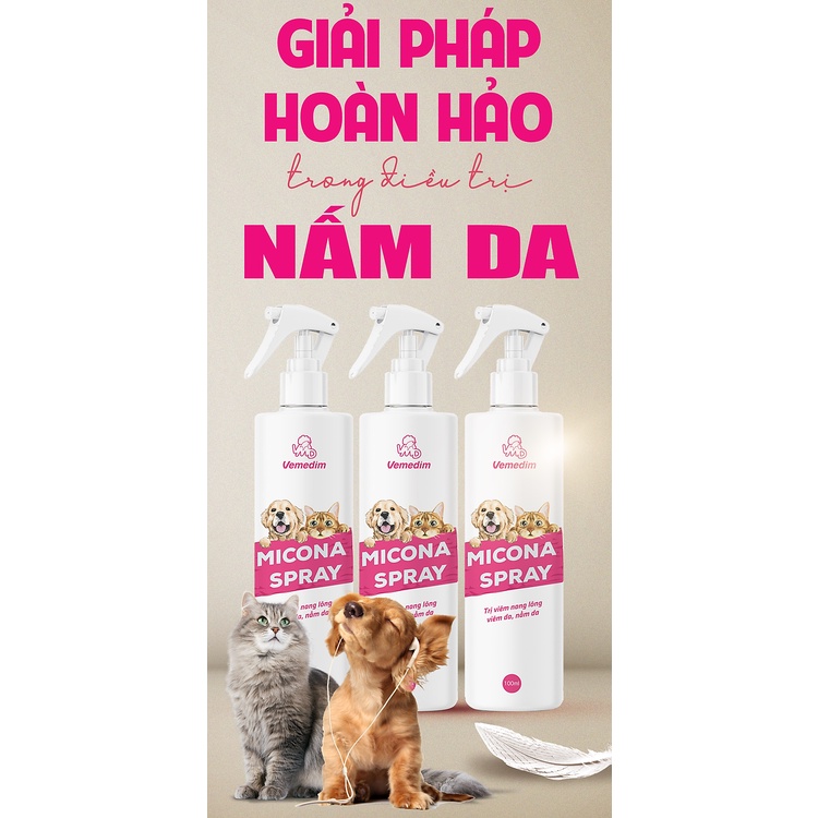 Chai xịt Micona Spray ngừa Nấm da, nang lông cho Chó Mèo - Chai 100ml