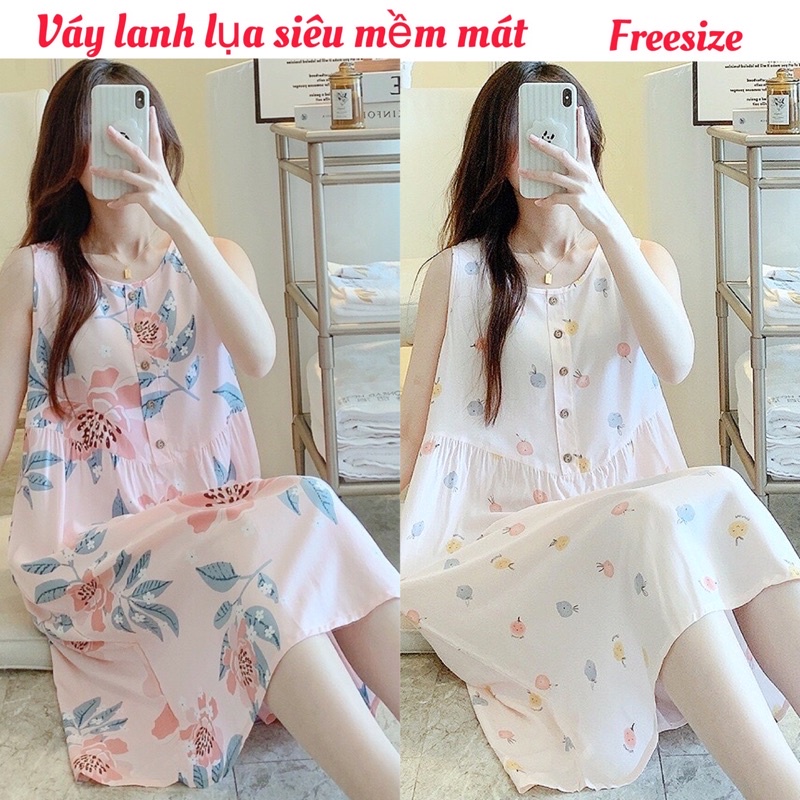 Váy mặc nhà lanh lụa freesize mềm mát nhiều hoạ tiết
