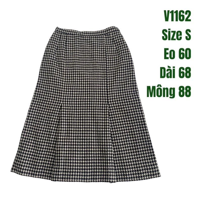 Chân váy chữ A V1162 form suông xẻ gấu hoạ tiết răng sói chất dạ mịn độ mới cao 2hand Nhật si tuyển ảnh thật