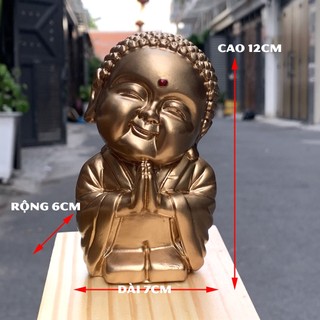 Tượng Đá Chú Tiểu Trang Trí - Tượng Chú Tiểu Vui Vẻ - Màu Nhũ Đồng - Size Lớn - Cao 12cm
