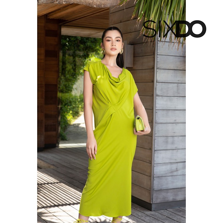 Đầm lụa midi màu xanh lá mạ freesize SIXDO (Cyan Midi Silk Dress)