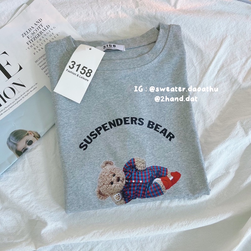 Áo thun 3158 tay lỡ chất cotton khô gấu teddy
