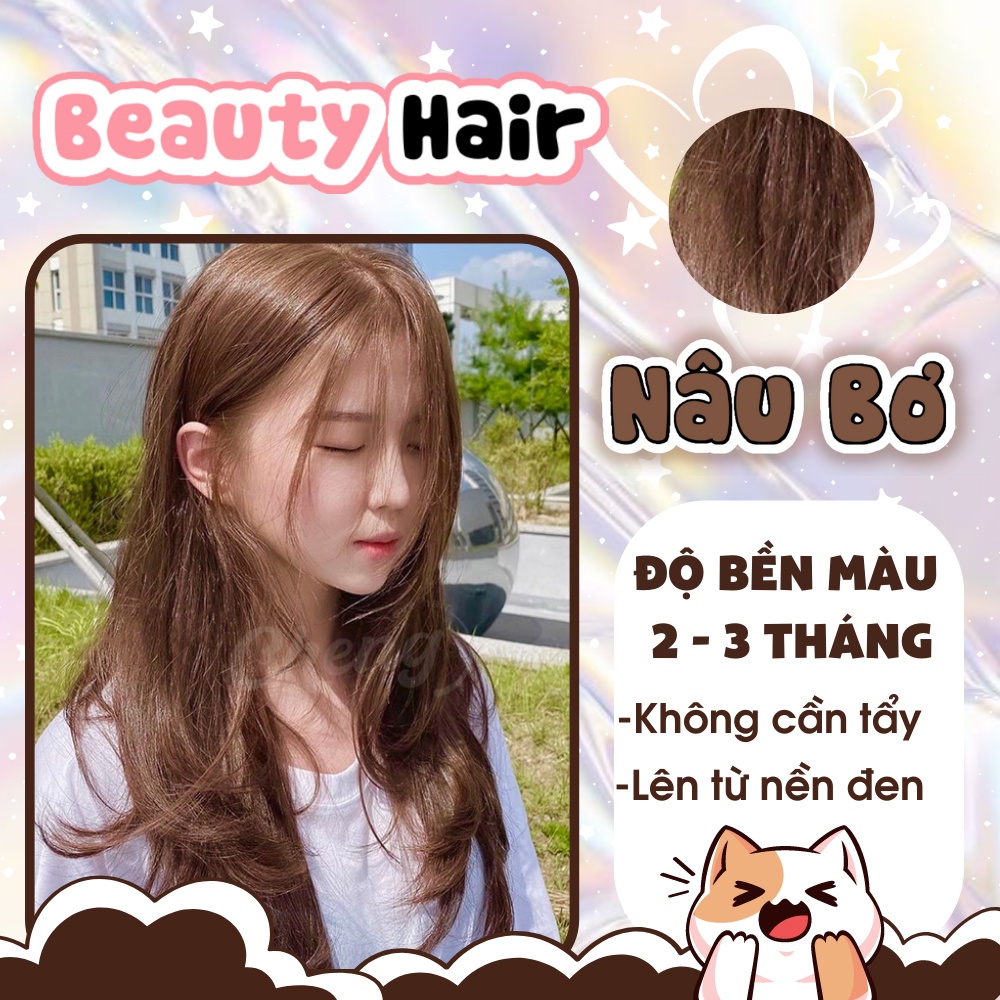 Thuốc nhuộm tóc, Thuốc nhuộm tóc Nâu Bơ không cần tẩy tặng kèm oxy trợ dưỡng và bao tay,Beautifull Hair