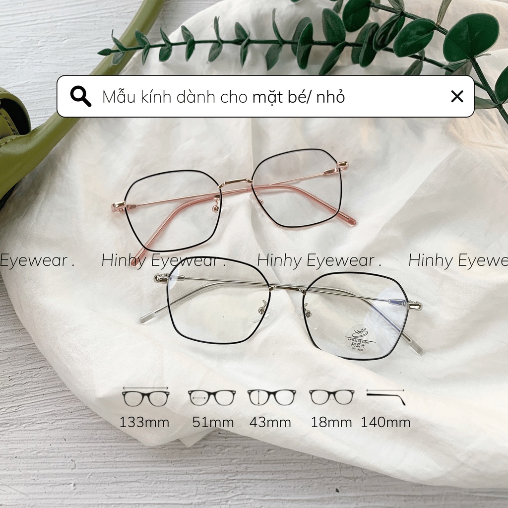 Gọng Kính Kim Loại Lục Giác Mặt Nhỏ HINHY Chống Ánh Sáng Xanh Thời Trang Nam Nữ - 72328
