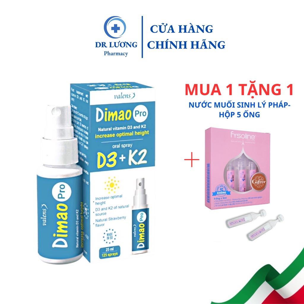 Dimao Pro D3K2 dạng xịt, bổ sung D3 K2 giúp tăng cường hấp thu canxi, hỗ trợ tăng chiều cao ở trẻ lọ 25ml