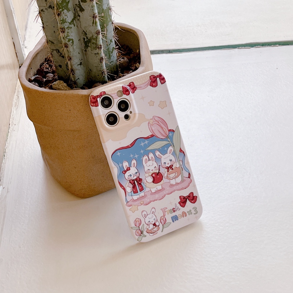Ốp Điện Thoại Cứng Chống Sốc Hình Hoa Tulip Và Thỏ Dễ Thương Cho iPhone 14 / 13 / 12 / 11 / X / 8 / 7P