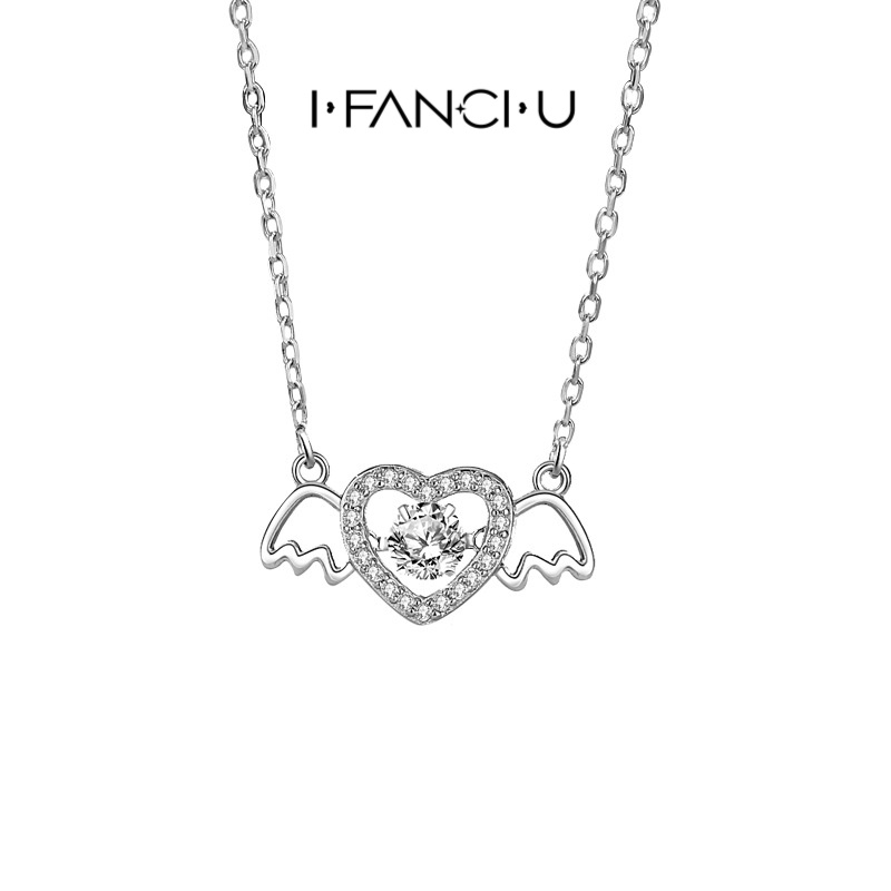 【I FANCI U】Dây Chuyền Bạc 925 Mặt Trái Tim Đính Đá Zircon Dễ Thương Vòng Cổ Kim Cương Nữ