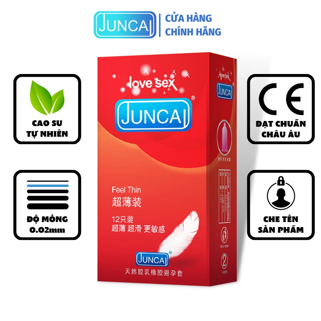 Bao cao su JUNCAI Feel Thin siêu mỏng, nhiều gel bôi trơn ( hộp 12 chiếc)