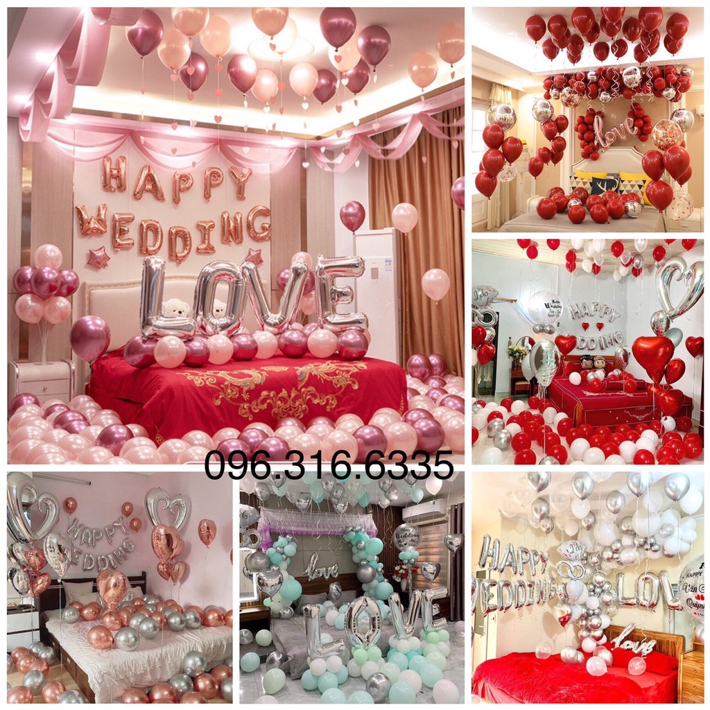 (MIỄN SHIP)Set Bóng Trang Trí Phòng Cưới, Bóng Bay Trang Trí Phòng Cưới (TẶNG 100 CÁNH HOA HỒNG,RUY BĂNG)