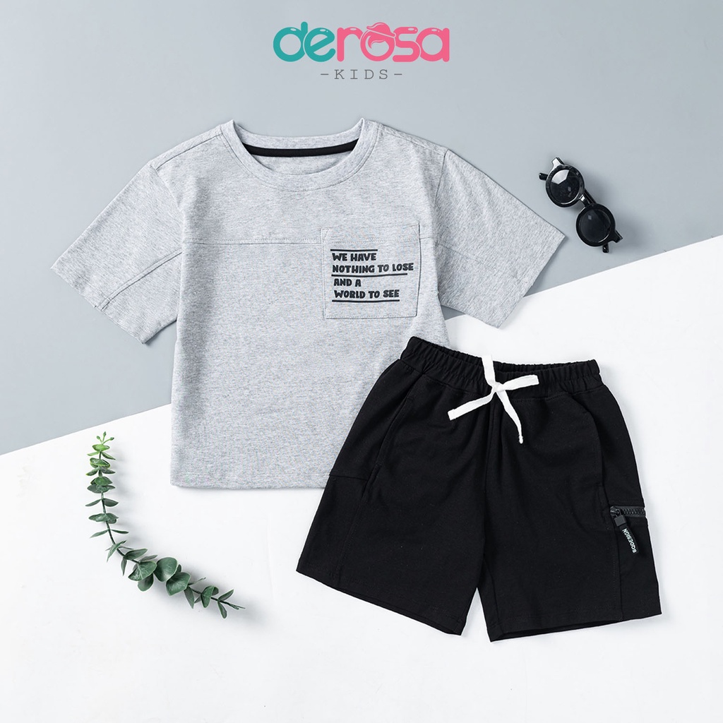 Bộ quần áo cộc tay bé trai DEROSA KIDS chất liệu cotton phối túi từ 2 đến 6 tuổi DSK23-154B