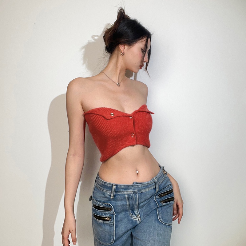 Áo Lửng Không Tay Eo Cao Dáng Ôm Thiết Kế Giản Dị Phong Cách retro Dành Cho Nữ