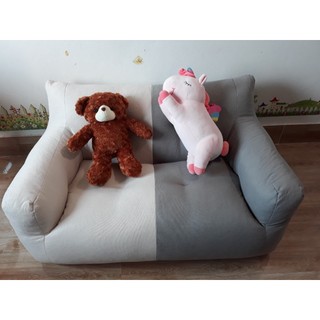 Ghế Sofa hạt xốp màu xám nhạt+ Be. ghế đôi