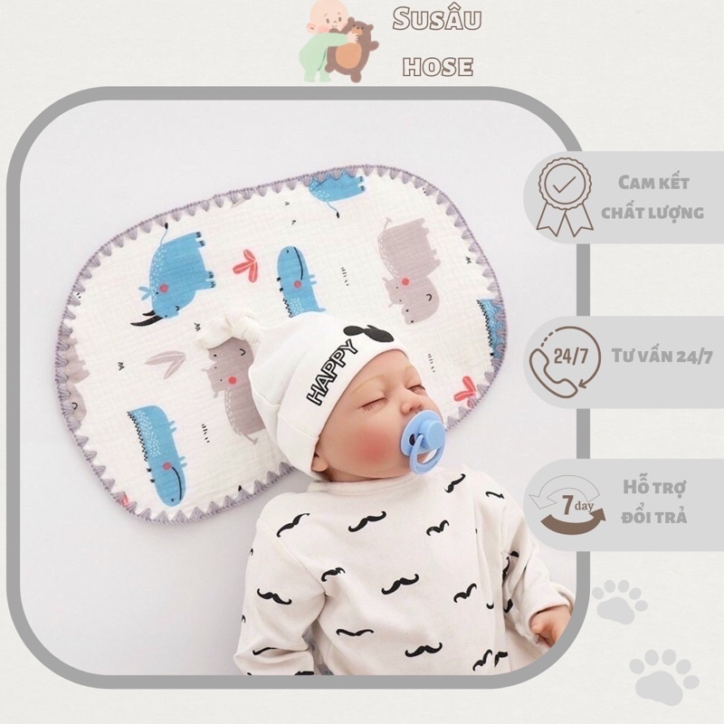 Gối Xô Sơ Sinh 10 Lớp Muslin tree Cao Cấp, Mềm Mịn Thấm Hút