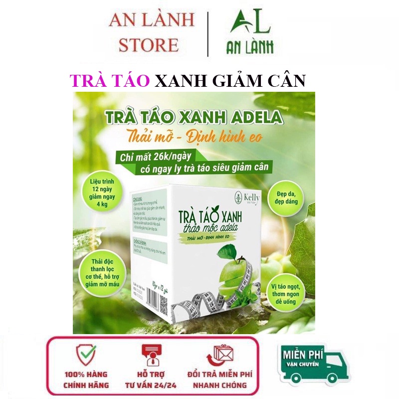 Trà Táo Xanh Giảm Cân Kelly Thảo Mộc Adela Detox Hộp 12 Gói Giảm Mỡ Bụng Cấp Tốc An Toàn Kiểm Soát Cân Nặng