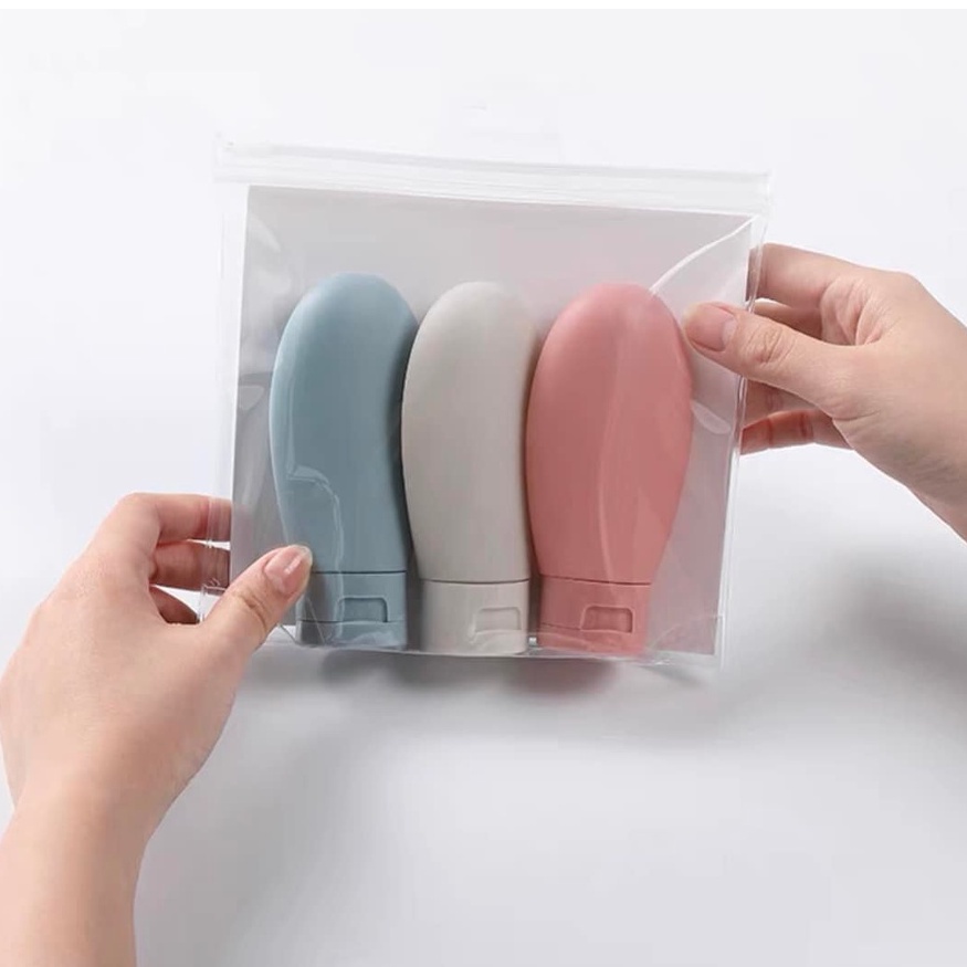 Lọ chiết mỹ phẩm, dầu gội, sữa tắm mang đi du lịch siêu tiện lợi kèm túi zip dung tích 60ml