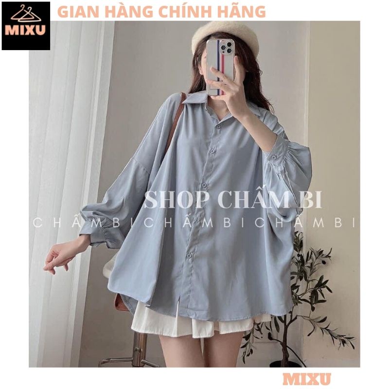 Áo sơ mi tay bồng dáng rộng tiểu thư bánh bèo kiểu dáng hàn quốc, Áo sơ mi vạt dài 3 màu siêu sang dễ mix đồ  - MIXU