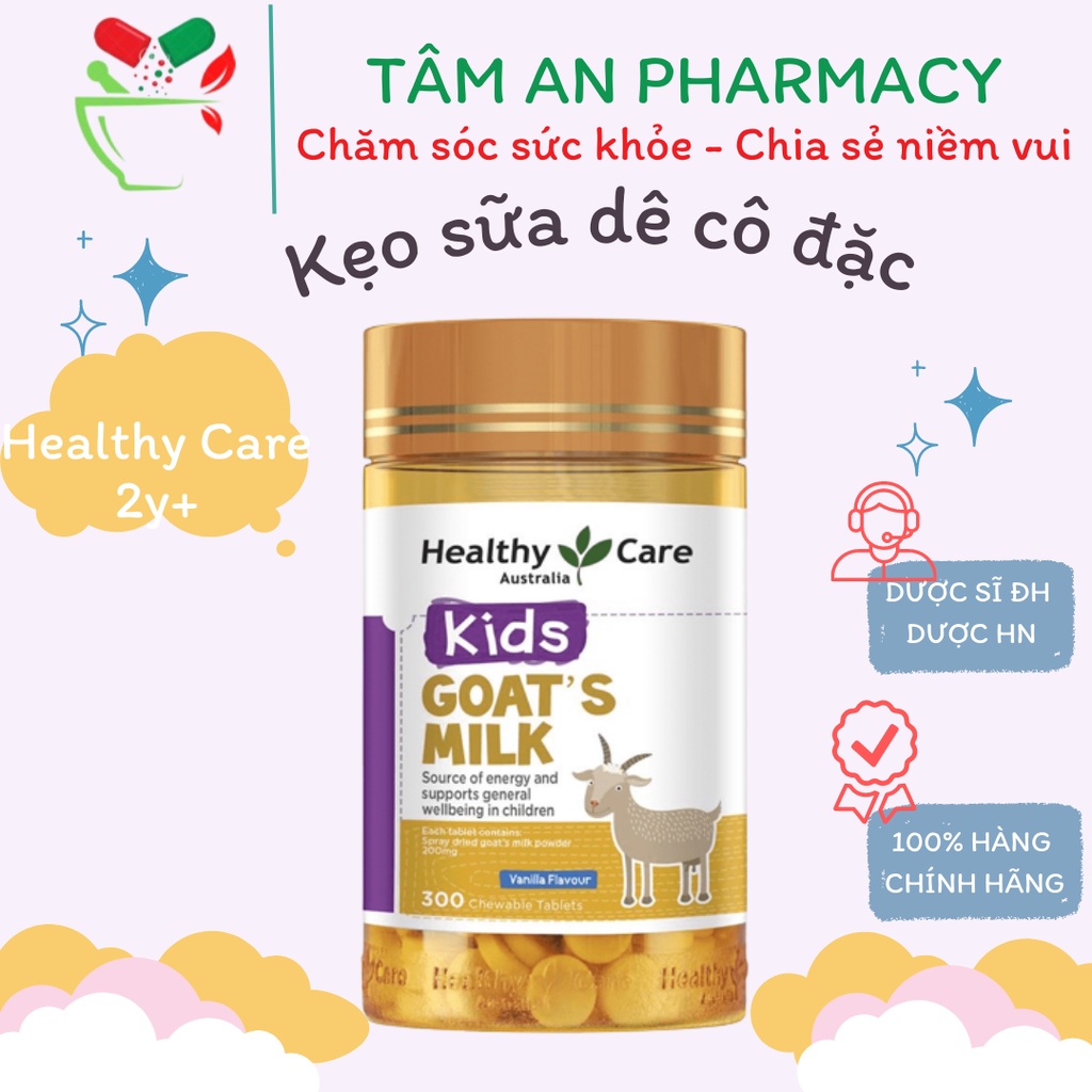 Kẹo sữa dê cô đặc Healthy Care Goat's Milk Vani, Úc (300v) bổ sung canxi, giảm biếng ăn chậm lớn cho trẻ từ 2 tuổi