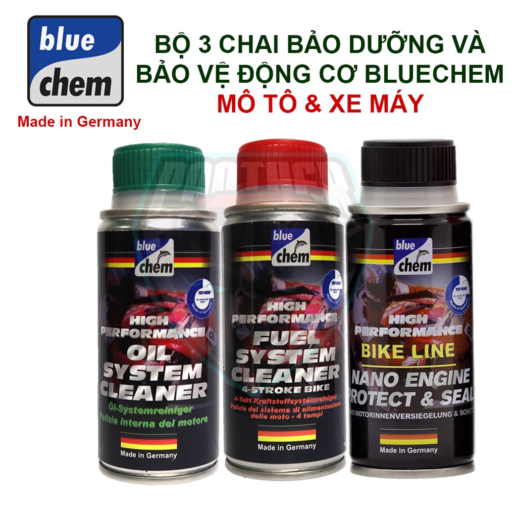 COMBO gói bảo dưỡng động cơ BLUECHEM dành cho xe máy, mô tô - súc rửa động cơ , vệ sinh kim phun buồng đốt, nano nhớt
