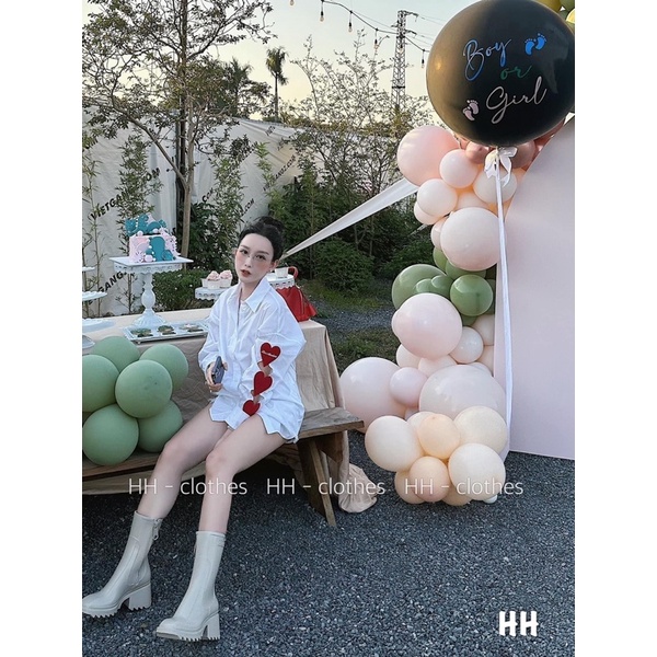 Áo sơ mi 3 tim đỏ in tay trái TTA977