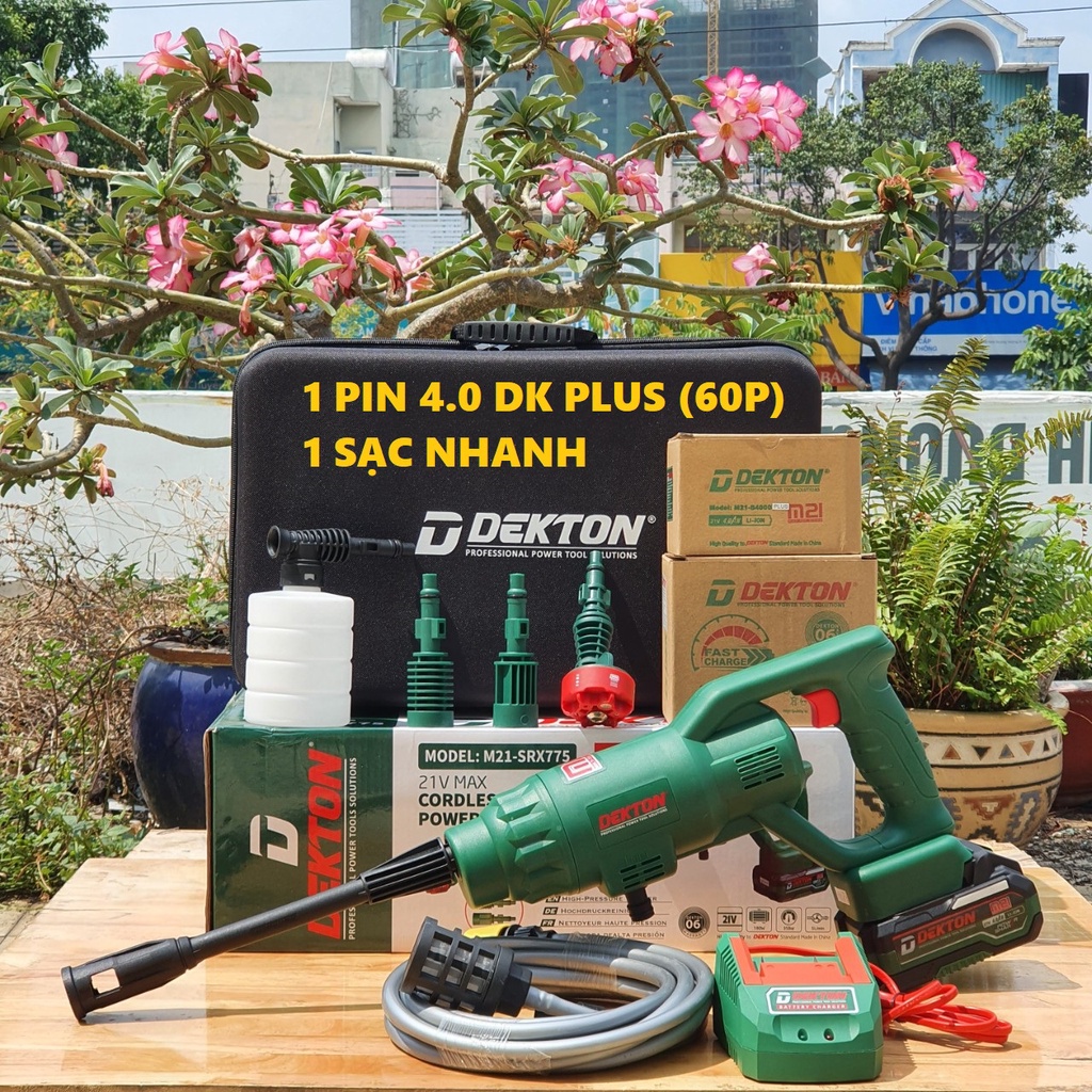 MÁY RỬA XE PIN 21V DEKTON M21-SRX775 180W 35>50 BAR HỘP MỚI CÓ VALI ĐỰNG TIỆN DỤNG