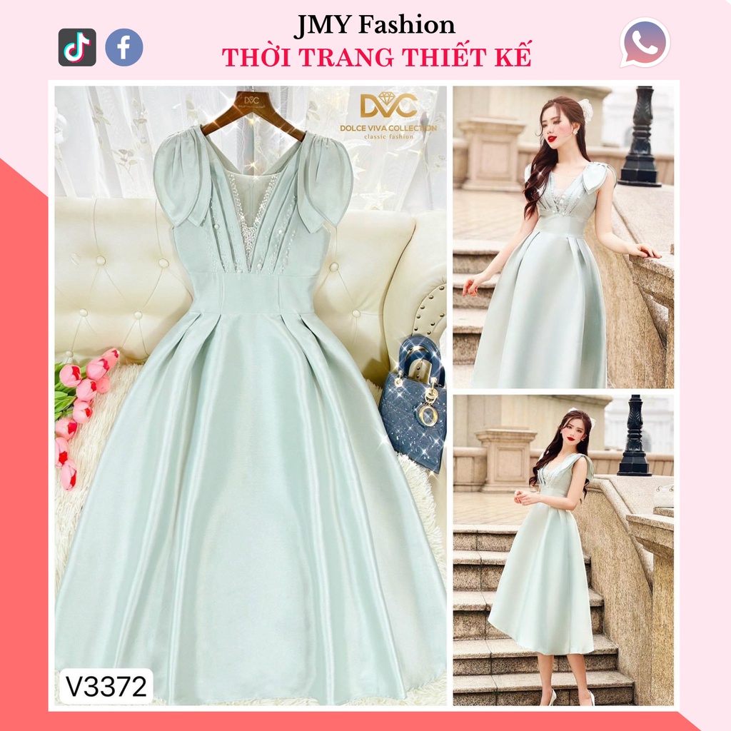 váy đầm xoè dự tiệc đính ngọc nhân tạo nữ tính