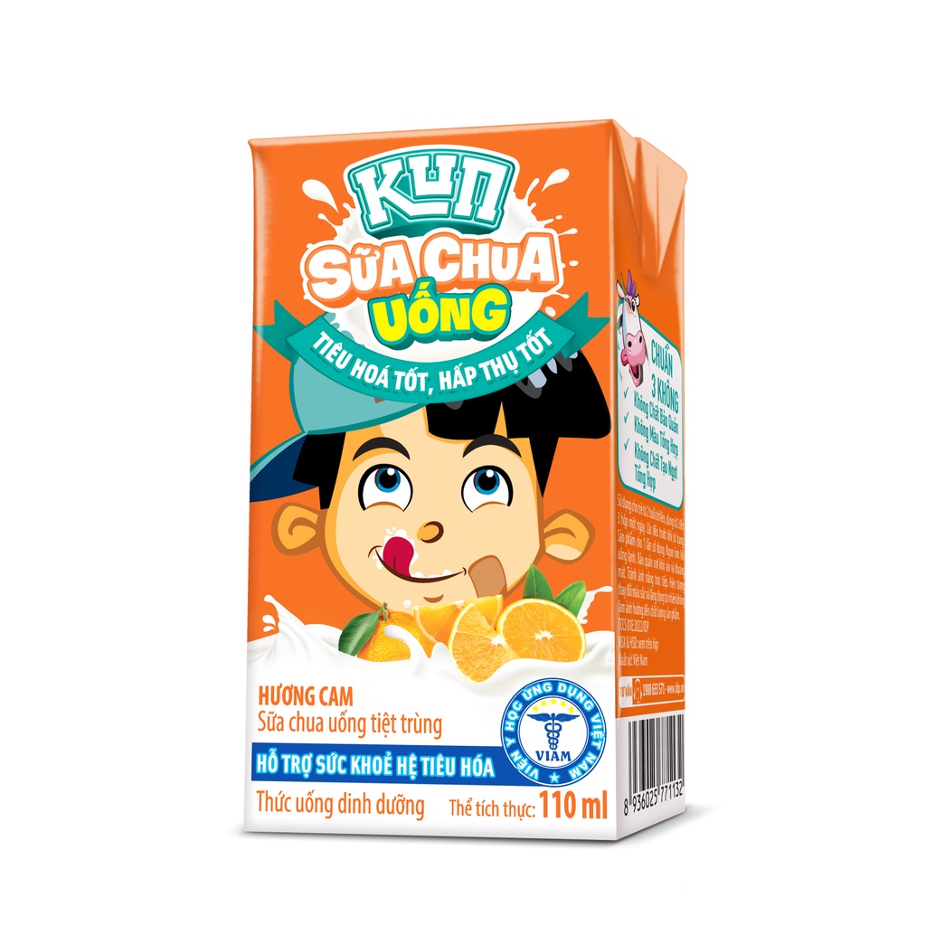 KUN_Sữa Chua Uống Hương Kem Dâu, Hương Cam Thùng 48 Hộp x 110ml
