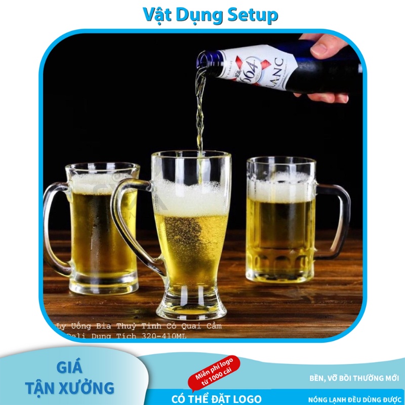 Bộ 6 Ly – Cốc Uống Bia Thuỷ Tinh Có Quai Cầm Deli Dung Tích 320-410ML Heavy Glass Beer Mug 9.5-12.5 OZ