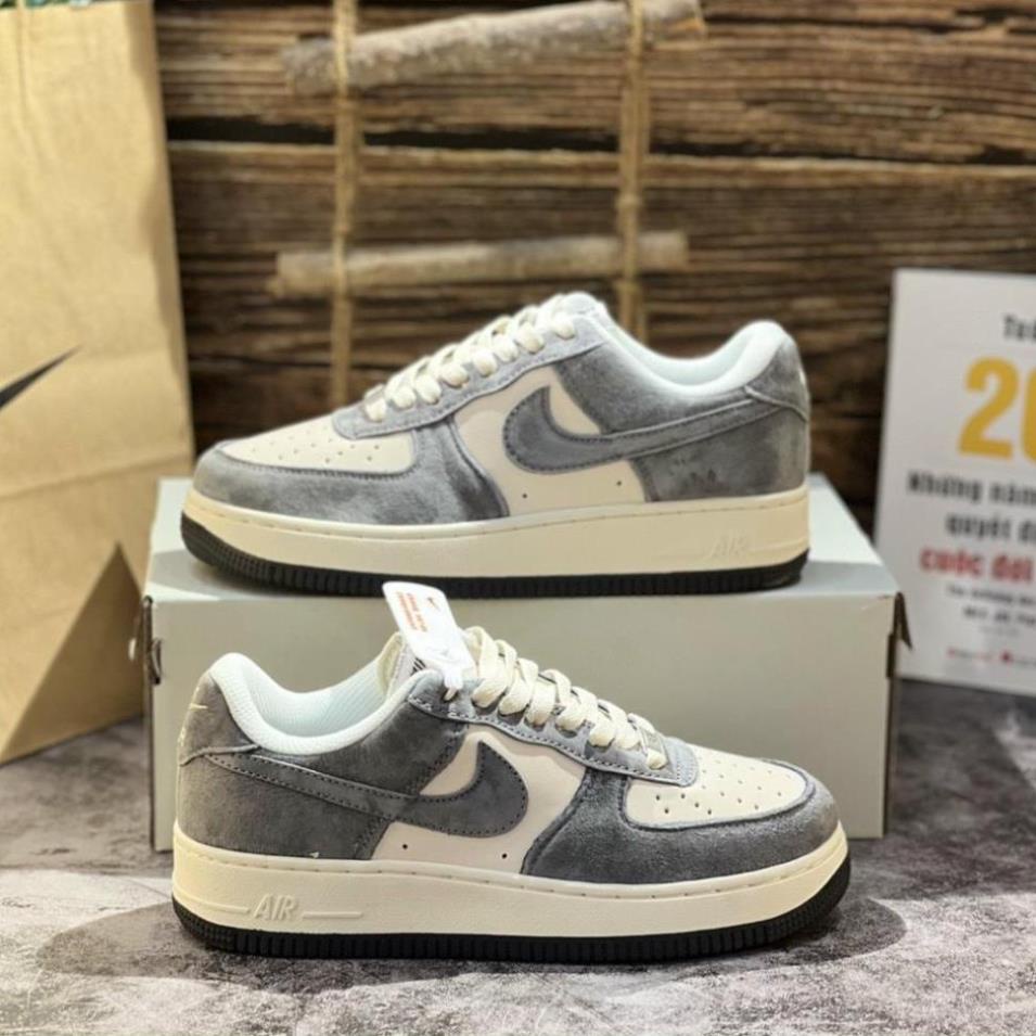 Giày Nike_Air Force 1 Canvas Dark Grey, giày thể thao sneaker af1 xám lông chuột cổ thấp da lộn đế Ami Sneaker
