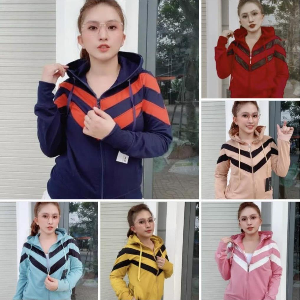Áo khoác nữ thun da cá chống nắng phối màu viền 2 sọc lớn