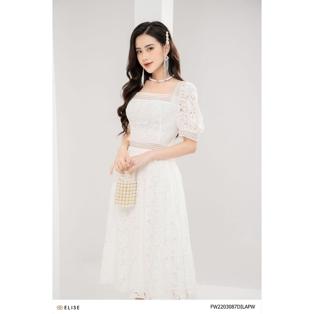 Đầm ren trắng cổ vuông thiết kế Elise FW2203087DILAPW