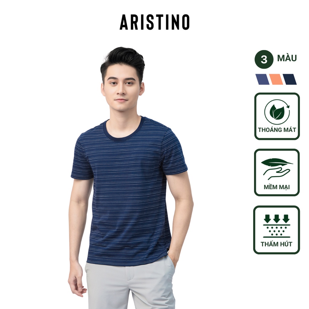 Áo thun nam cổ tròn Aristino họa tiết kẻ trẻ trung, năng động - ATS017S1