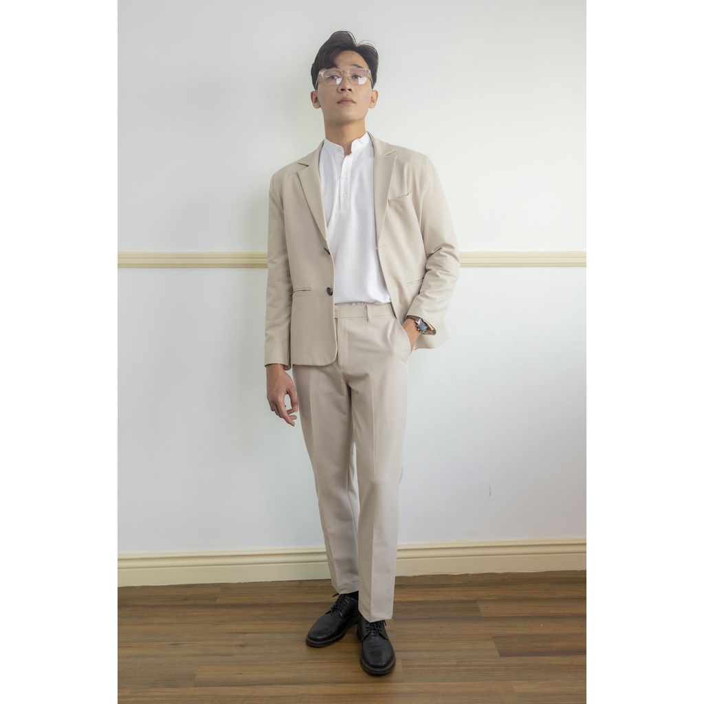 Áo vest blazer nam VÂU màu kem basic áo khoác công sở trẻ trung dài tay 1 lớp và 2 lớp phong cách Hàn Quốc | BigBuy360 - bigbuy360.vn