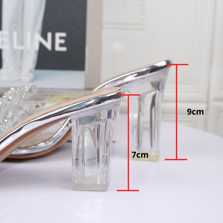Giày cao gót vuông trong 7p/9p quai bản trong kết nơ đính đá pha lê G22 - kèm ảnh thật