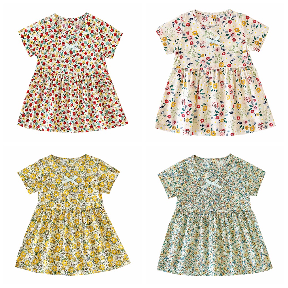 Áo SANLUTOZ tay ngắn họa tiết hoa thời trang mùa hè ngày lễ xinh xắn cho bé gái