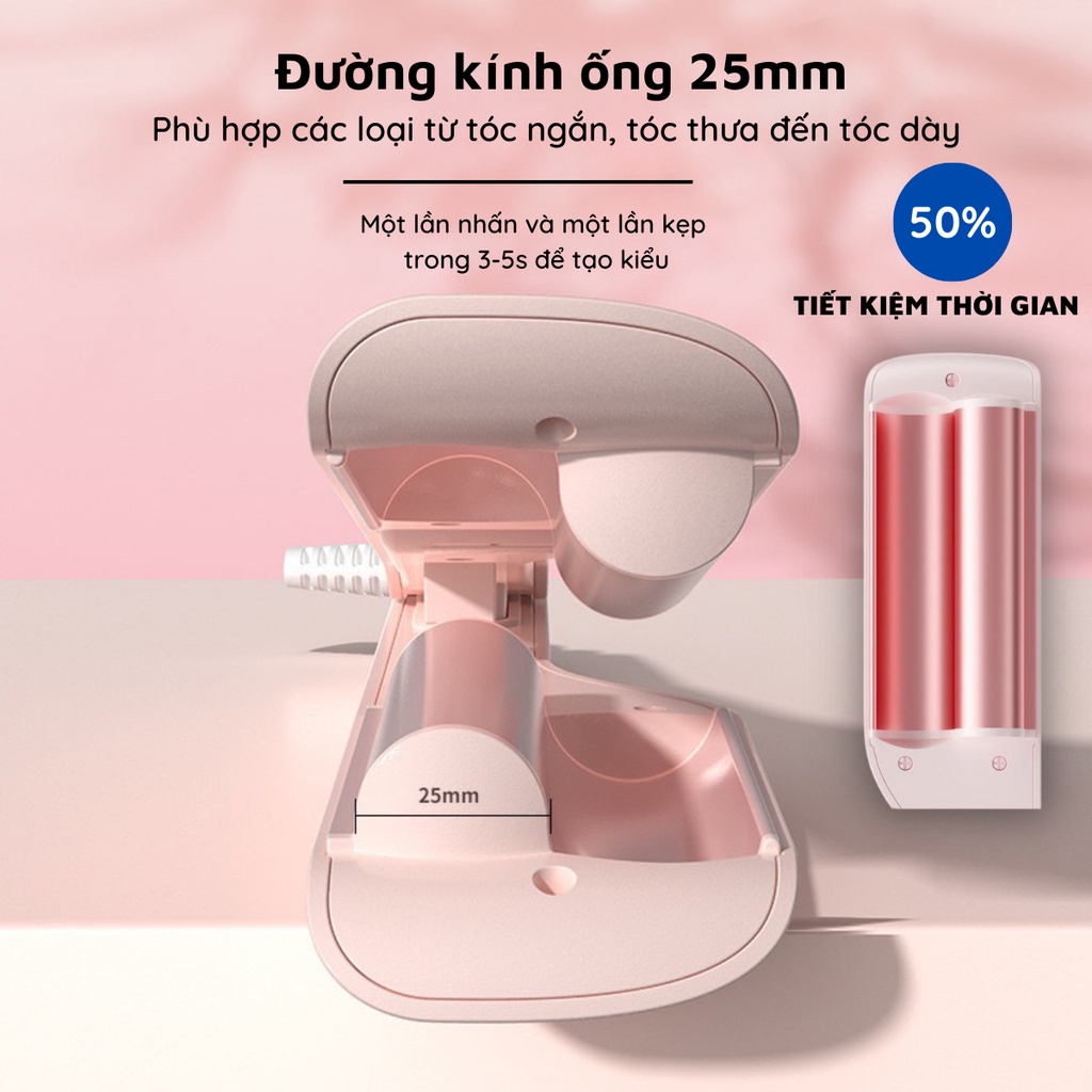 Máy Uốn Tóc Xoăn Gợn Sóng Nước NANOMAX D25 4 Mức Điều Chỉnh Nhiệt Làm Nóng 30 Giây Ion Âm Bảo Vệ Tóc Chất Liệu Gốm Cao C