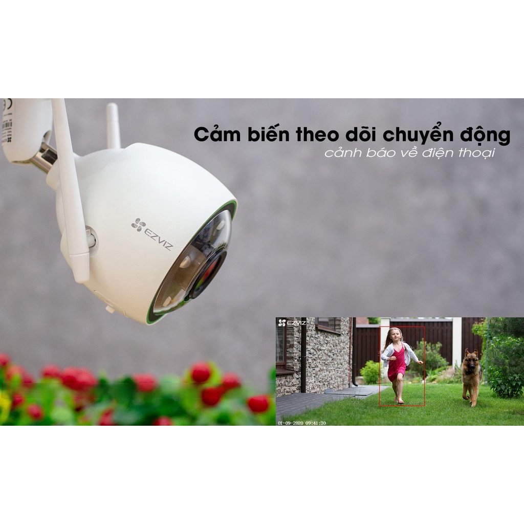 Camera wifi ngoài trời Ezviz C3N, màu ban đêm, ghi âm, AI phân biệt người