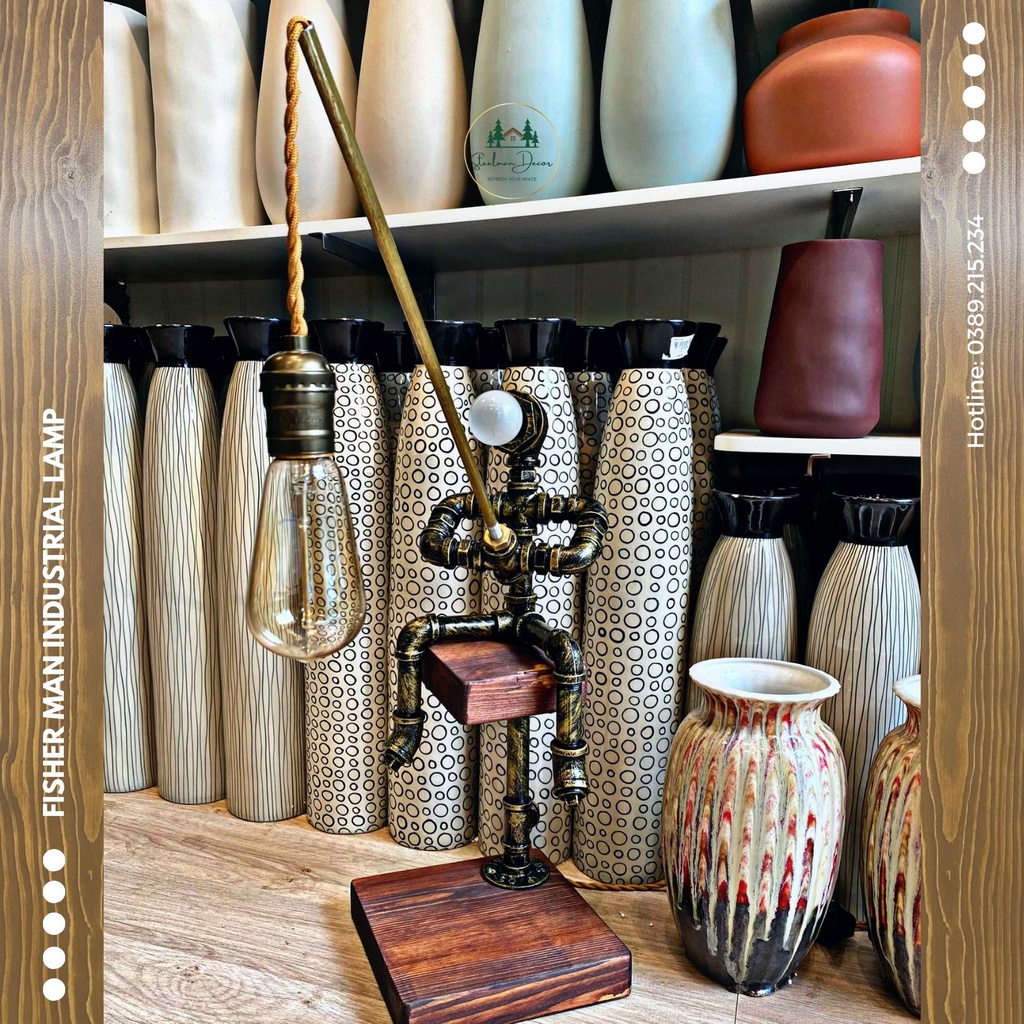 Đèn decor vintage - Đèn ống nước bóng sợi đốt Edison độc đáo, cổ điển - Fisherman Industrial Table Lamp