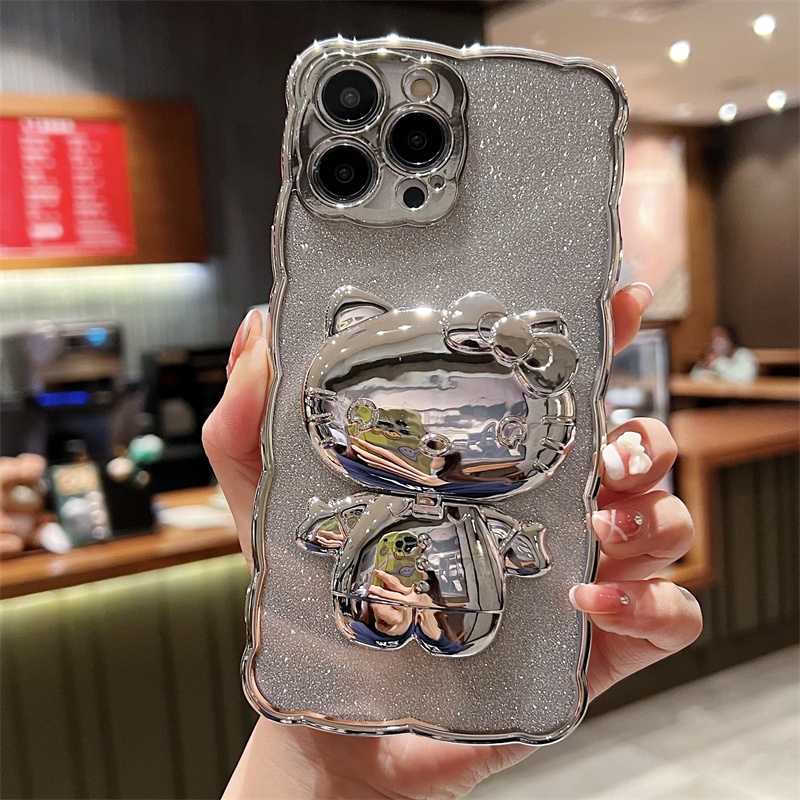 Ốp Điện Thoại Kèm Giá Đỡ Hình Mèo Hello Kitty Dễ Thương Cho iPhone 11 12 13 14 Pro Max 7 8 14 Plus