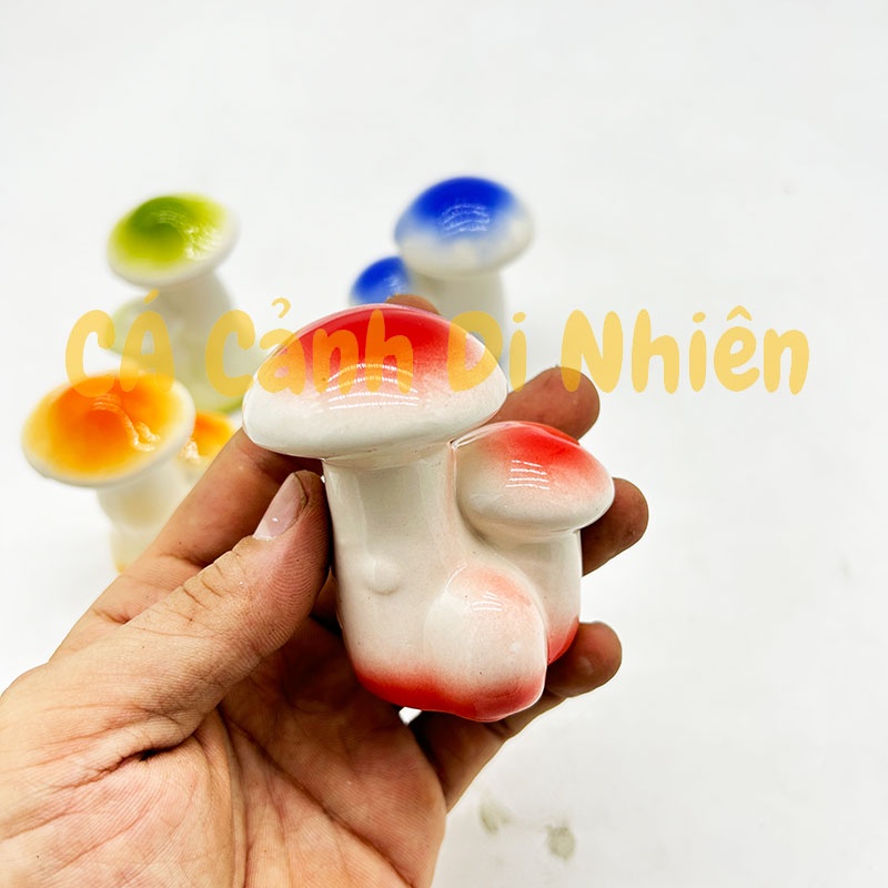 Cây Nấm Đôi trang trí tiểu cảnh hồ cá hòn non bộ bằng gốm sứ tráng men BHAHG1-82