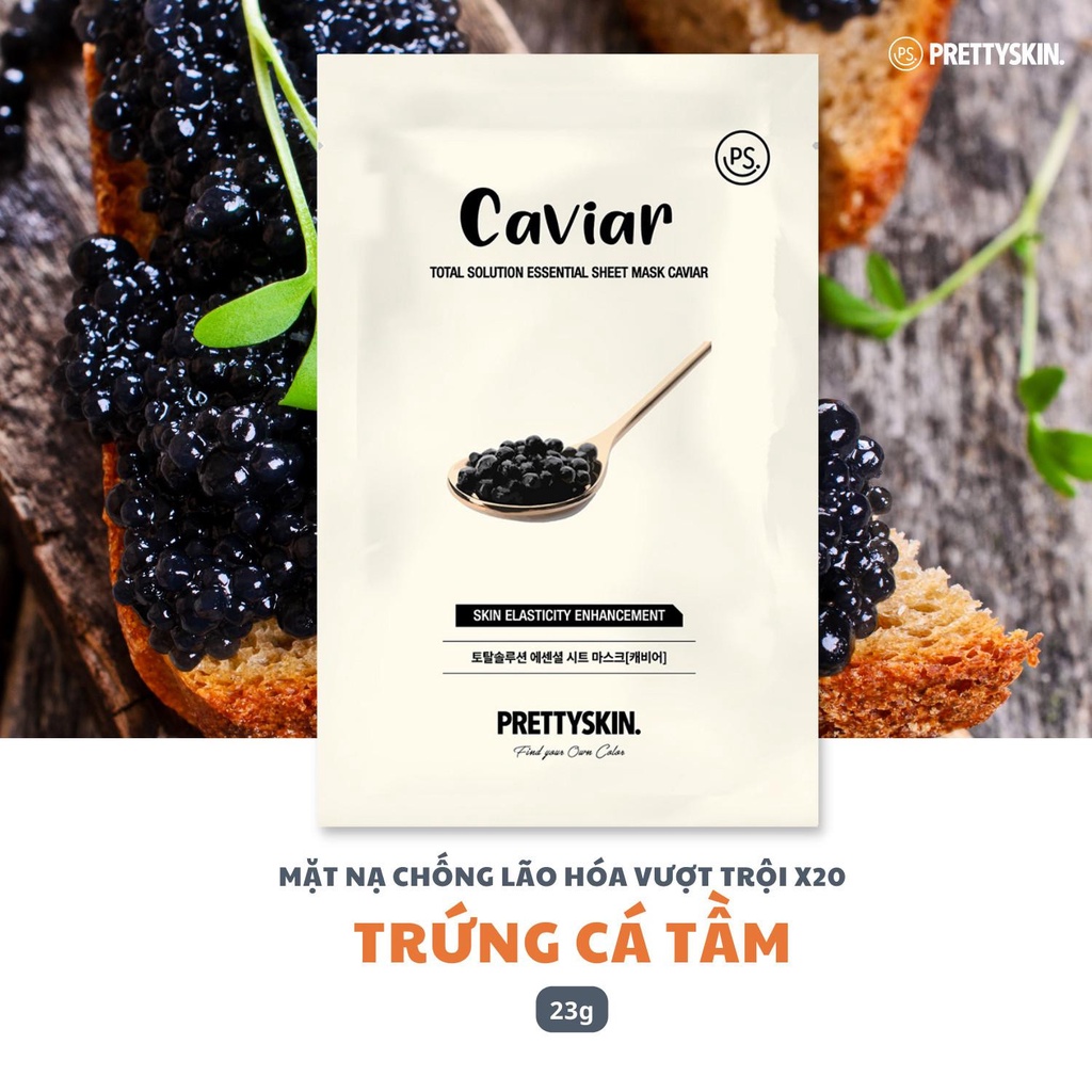 Mặt Nạ Chiết Xuất Trứng Cá Tầm Chống Lão Hóa Prettyskin Total Solution  Essential Sheet Mask 23ml - CAVIAR | Shopee Việt Nam