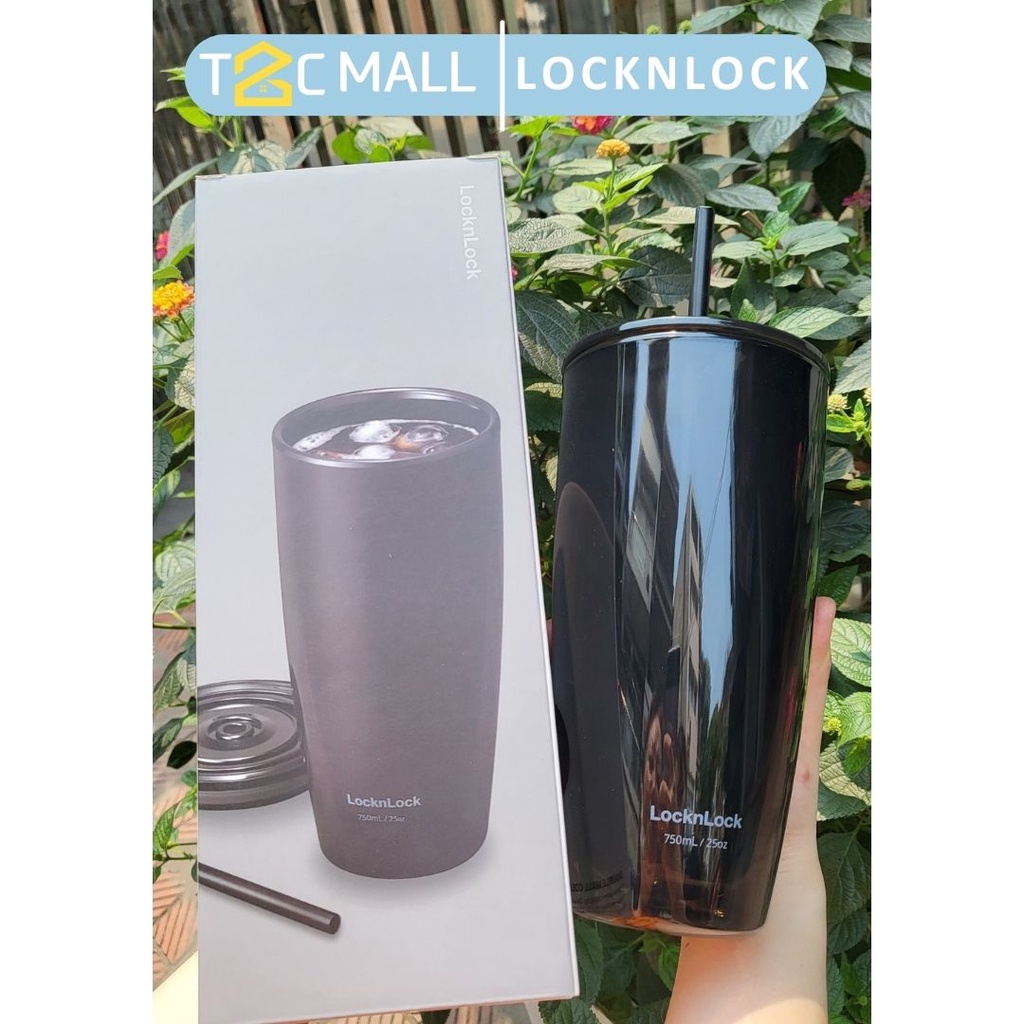 Ly Giữ Nhiệt Màu Đen Locknlock 750ml 2 Lớp Kèm Ống Hút Và Cây Cọ Rửa Ống Hút  HAP507BLK - T2Cmall