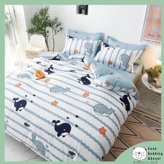 [MÃ SBT11396 GIẢM 20K ĐƠN 0Đ] Bộ Vỏ Chăn Ga Giường Gối 4 Món Cotton 3D Cao Cấp Hoạ Tiết Cá Voi Xinh Đủ Size Poohbedding