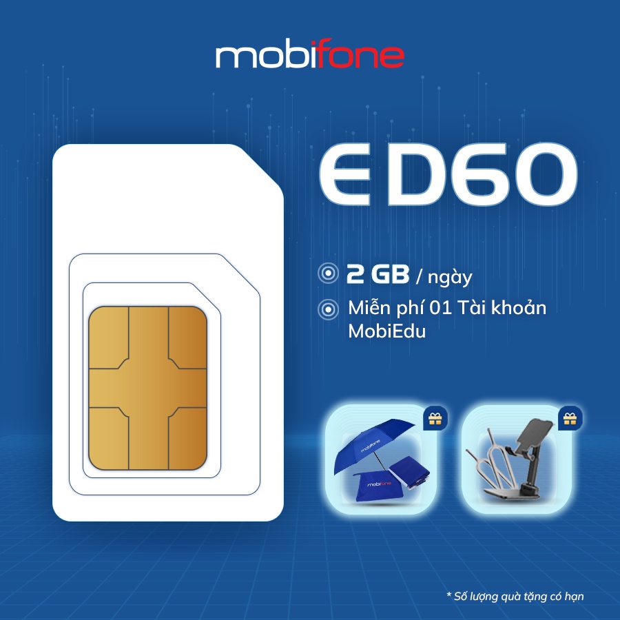 Sim 4G MobiFone ED60 miễn phí 2GB/ngày, KHÔNG GIỚI HẠN DUNG LƯỢNG tốc độ thường