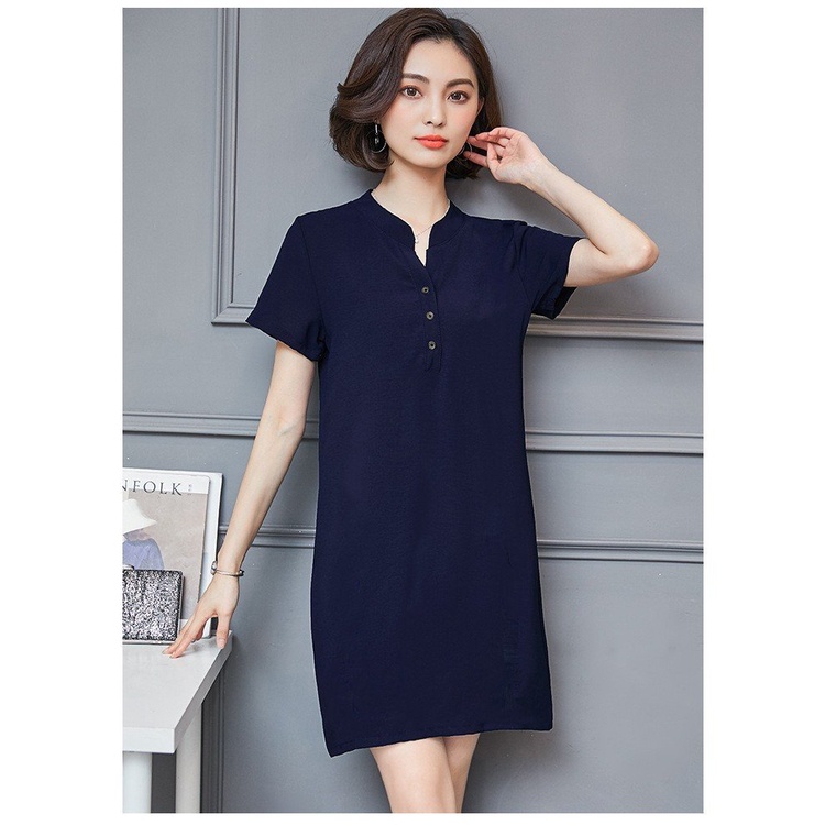 Đầm linen nữ dáng suông cổ tàu chất liệu linen mềm mát thời trang nữ phong cách Công sở