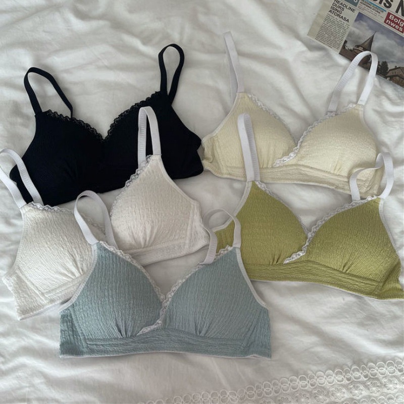 Áo ngực nữ cotton nhún phối ren mềm mại 58