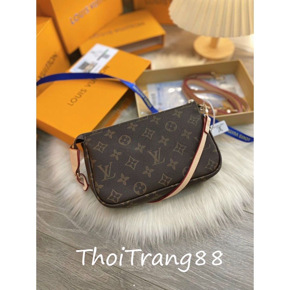 Túi LV kẹp nách hoa nâu kèm dây đeo chéo- Sz 23cm FULL BOX