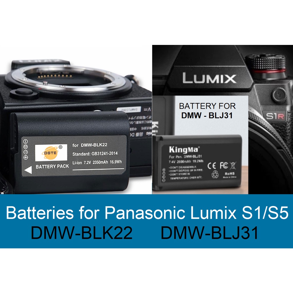 Pin &amp; Sạc Máy ảnh Panasonic Lumix DC -S1/S5 chính hãng DSTE &amp; KINGMA , thay thế pin Panasonic DMW- BLK22 &amp; DMW- BLJ31