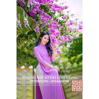 Áo dài màu tím cà _ lụa nhật _ co giãn