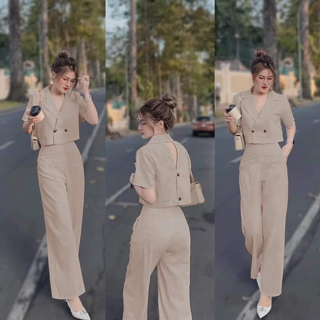 Sét vest nữ quần dài áo vest tay lỡ hở lưng sang chảnh, sét vest nữ công sở
